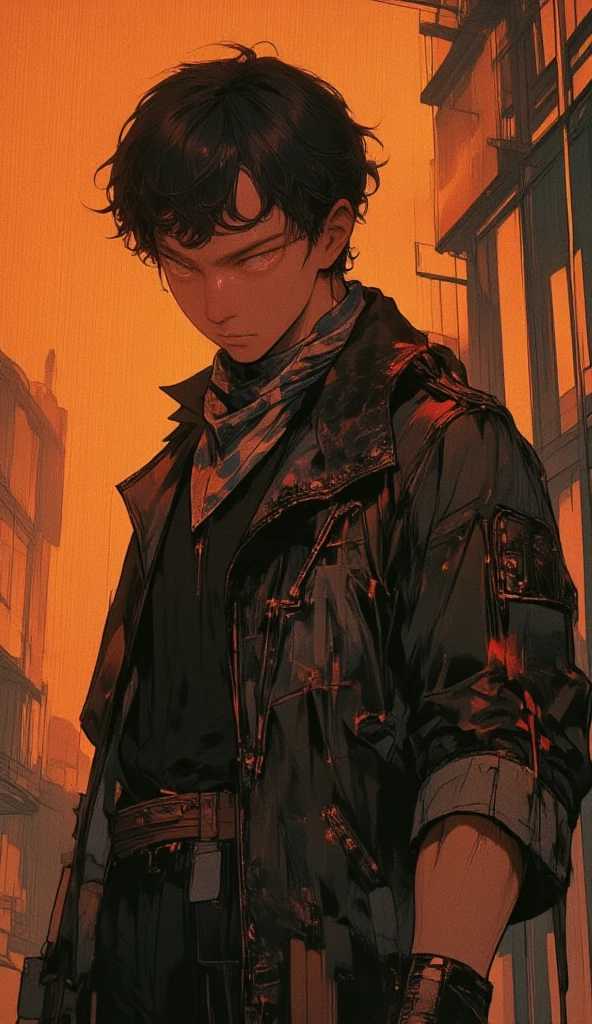 1male, zombie male, brown hair, tattered skin, bones, smoking, rooftop, night time, misty smoke                                                                                      