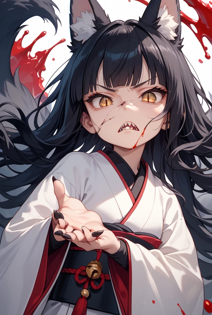 One Woman, 25 Years Old Masterpiece, Highest quality, beautiful, Expressionless, Jet Black Hair, Red pupils, Big eyes, kimono, snake, Red Higanbana, Creating fear, Dark Background, Horror, Insanity, anime