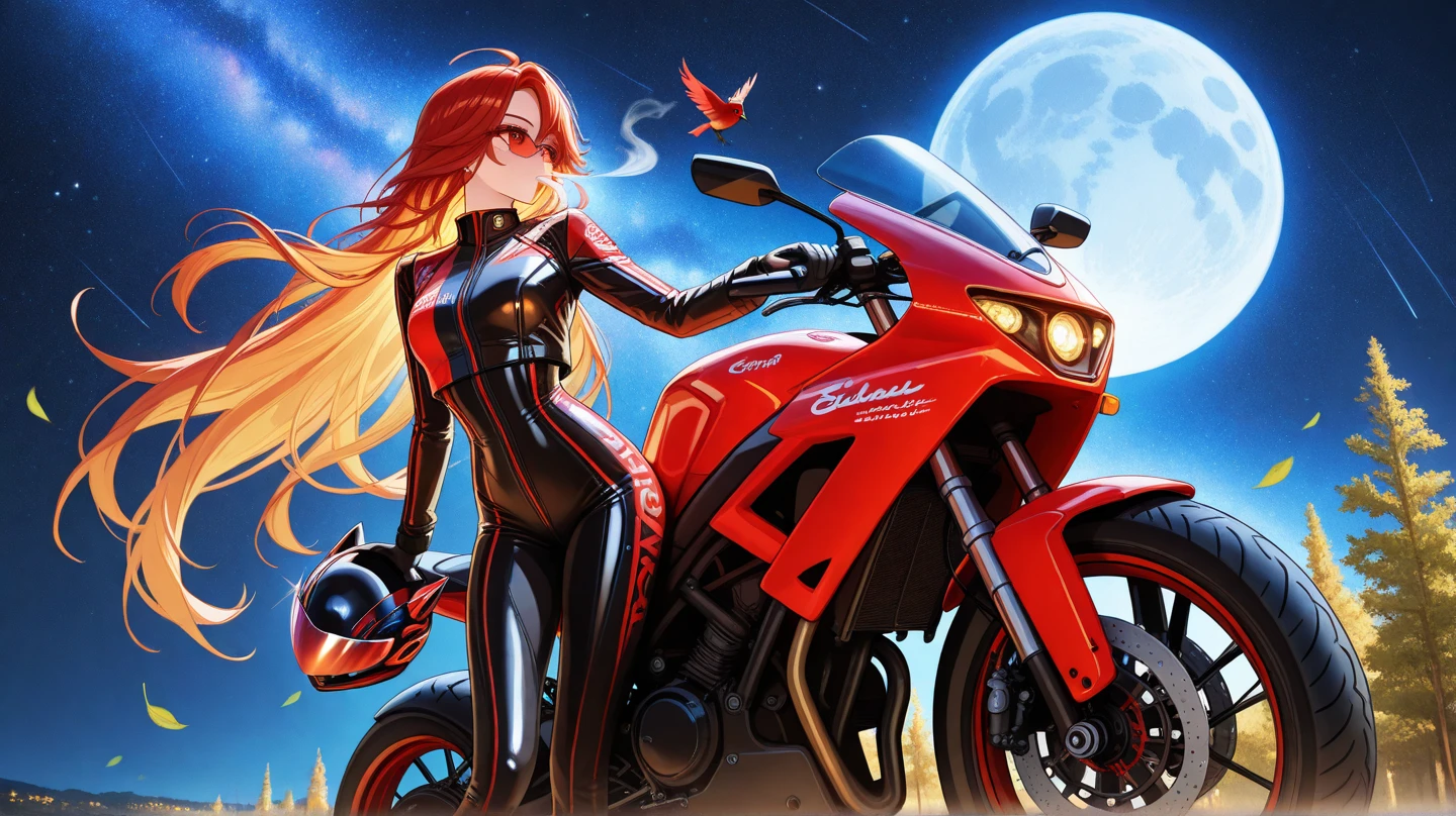 MOTORCYCLE WITH TWO ELVES IN ANIME