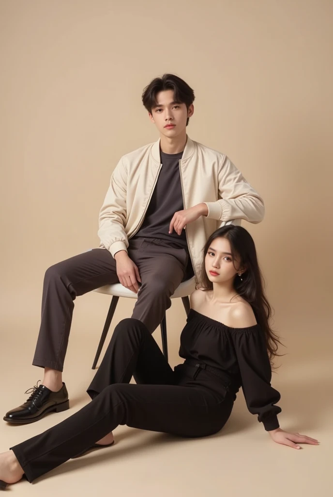 a handsome Korean man with two block black bangs