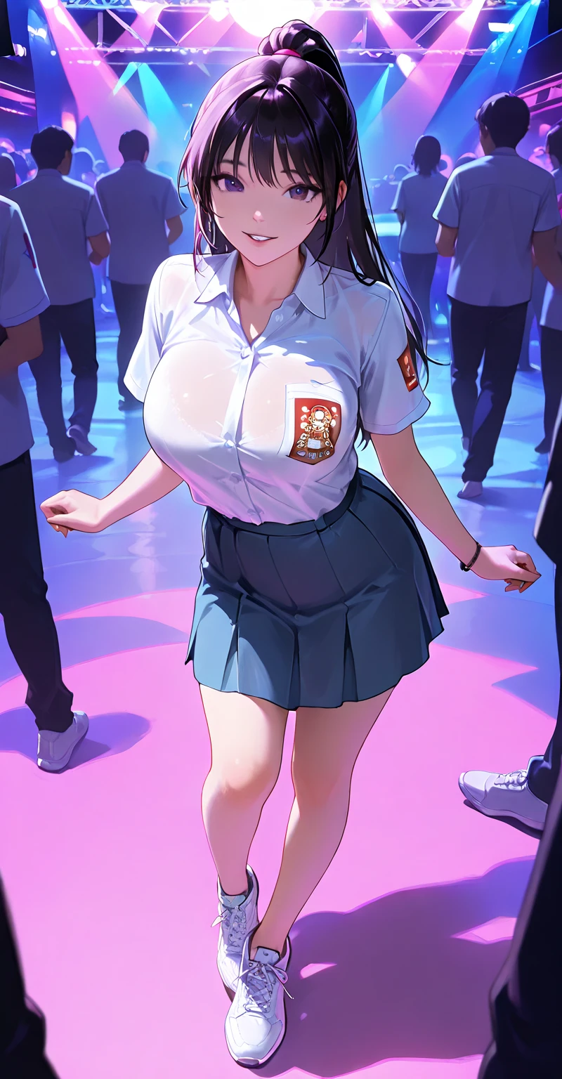 masterpiece, best quality, ultra high res, ultra-detailed, outside a convenience store in a park, night, (gigantic tits: 1.6), (dense pubic hair: 1.4), (without underwear: 1.4), (a group photo of 2 schoolgirls getting groped by multiple male thugs while having very embarassed face with reddened cheeks: 1.6), wet, cum, squirting, orgasm, lewd slutty face, ahegao