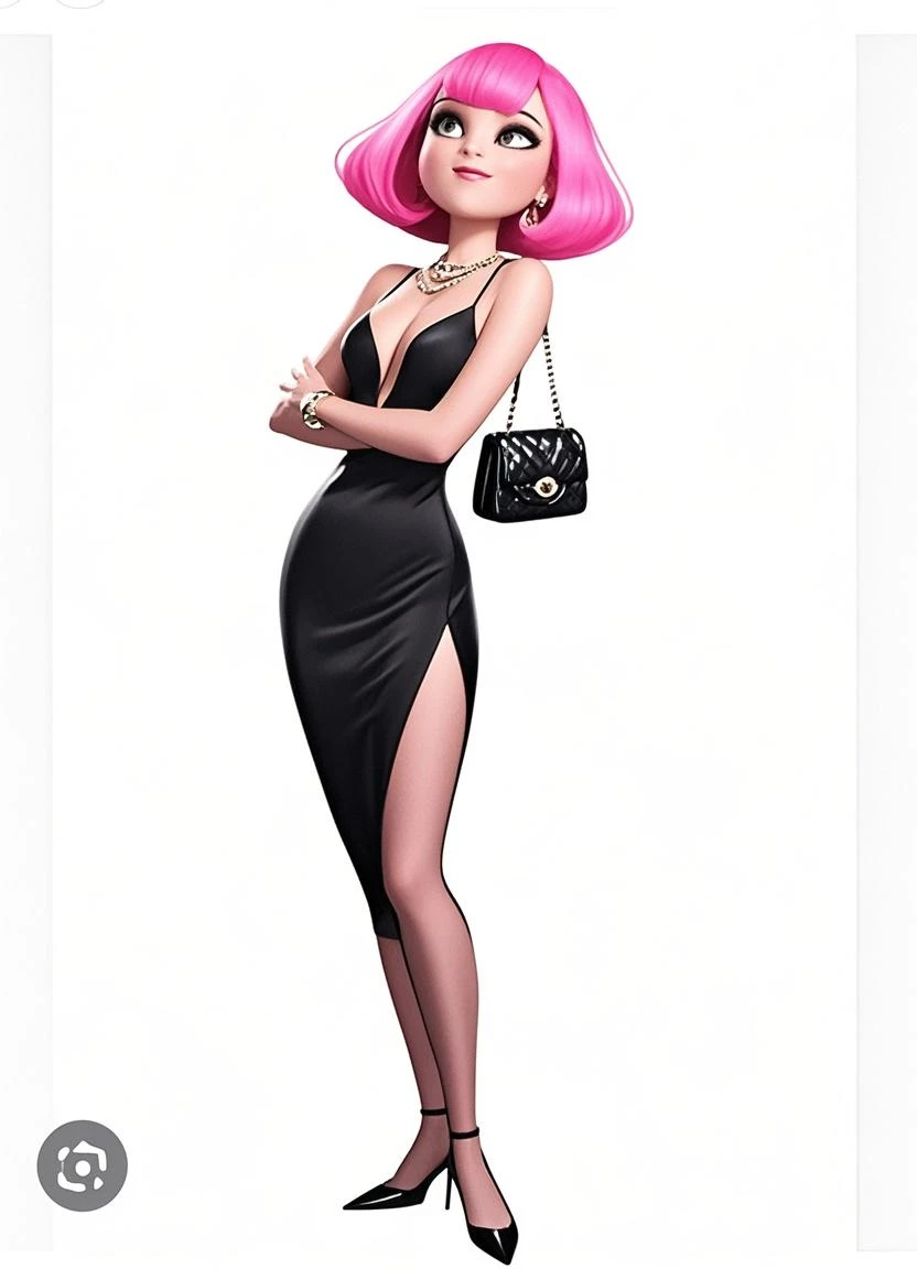 Create a female OC with the physical appearance of a pink and fluorescent green rabbit like a cartoon.