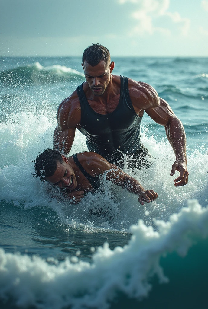 a father throwing human bodies into the sea