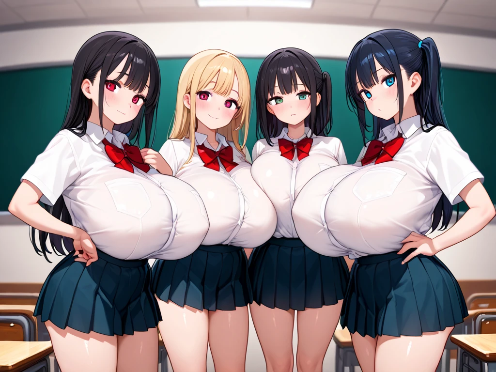 (masterpiece), highest quality, high resolution, NSFW, 8 Girls, (8 girls, group photo:1.5, line up in a row) ,sisters flock together, all girls are sisters, (huge breasts:1.5), long hair, (open your mouth, Drool)