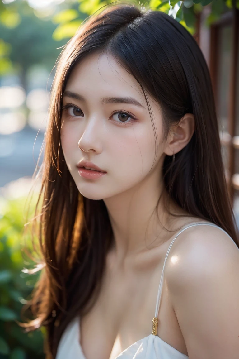 (8K、Raw photo、Highest quality、masterpiece:1.2)、(Realistic、Photorealistic:1.37)、Ultra-detailed、Ultra-high resolution、full body、 beautiful girl、Beautiful and well-proportioned face、Model's pose、Beautifully detailed skin、Skin Texture、Professional Lighting、Big breasts that are about to spill out、(((medium hair,Bouffant)))、(((School Uniform 1.1)))、smile、