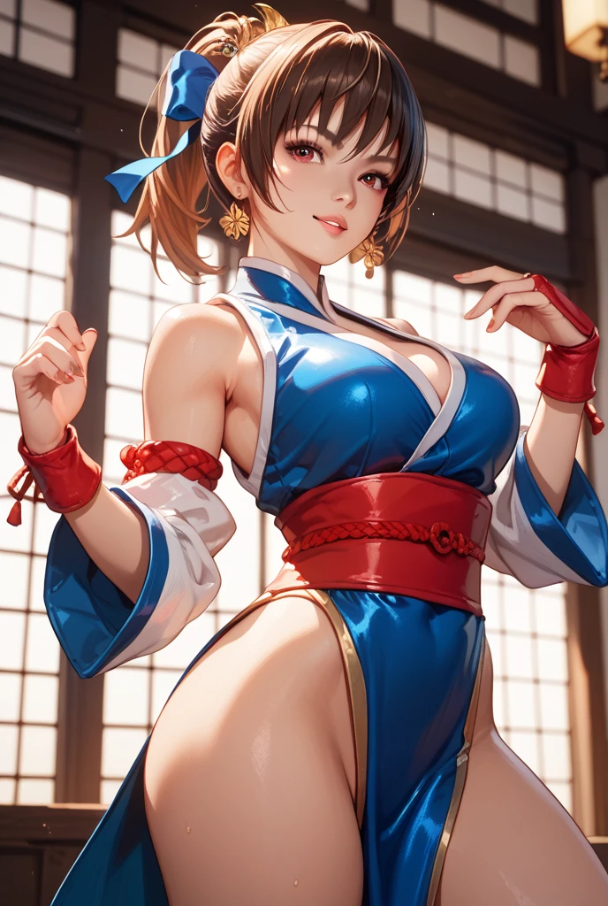 young woman, Medium breasts, Beautiful body, very sexy, in a kimono, open chest, training, martial arts, photorealistic, Best quality, 8k quality