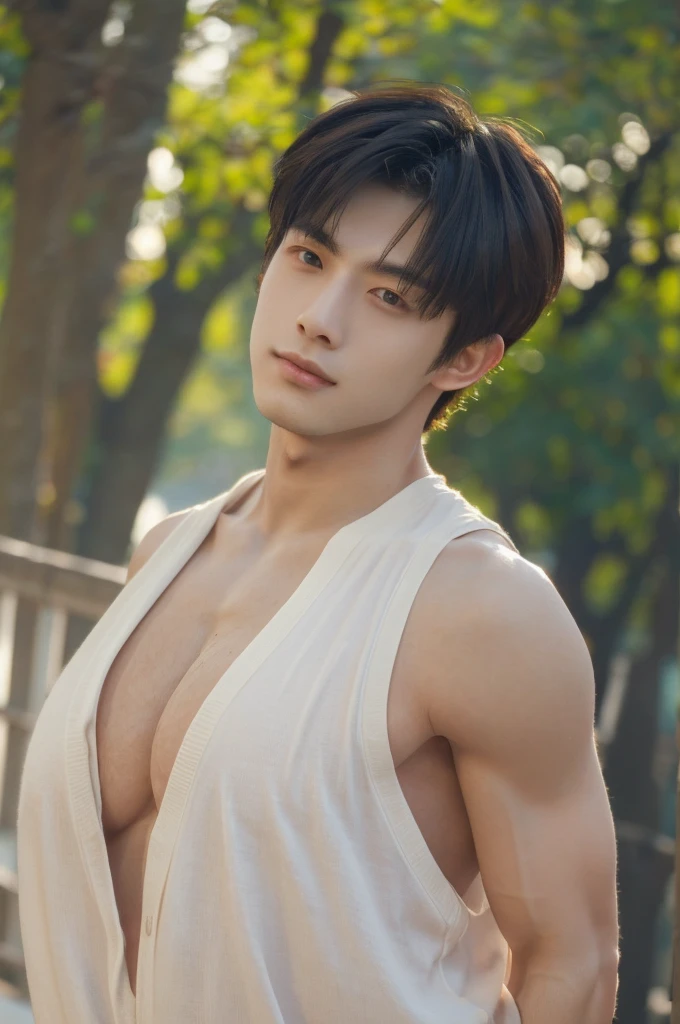 an attractive man with short red hair with an even parting, pointed ears in full height, a pale face, an attractive appearance, ((straight hair with an even parting)), lean body, ((short hair)), a daring look, the image of a seductive man dressed in ancient Egyptian clothes, stripped to the waist, cheeky look, insolent look, circles under the eyes, ((thunder and lightning in the background)), god seth, in full growth