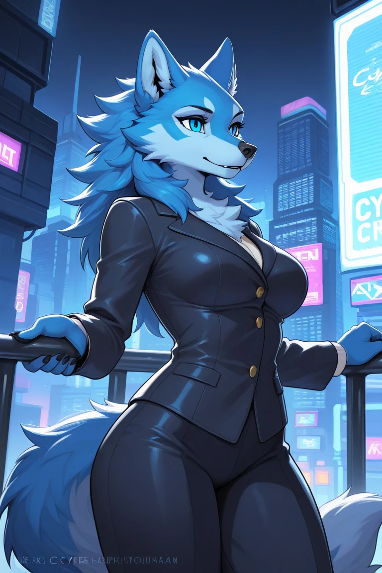 by fluff-kevlar, by Zackary911, by Kenket, by Kilinah, by fluff-kevlar, (masterpiece), (best quality), (anthro furry:1.3, snout:1.2, anthro:1.3, furry:1.2, solo female:1.2), (extremely detailed:1.3), (curvaceous figure, voluptuous figure, muscular figure), (curvy body), (curvaceous body), (big breasts), (big thighs), (big butt), (very tall), (very big), working as a bouncer, bouncer at a night club, bouncer outfit, nice suit, tie, (mean expression, stern, perfect posture, stern pose), short hair, random hair color, wolf, random eye color,