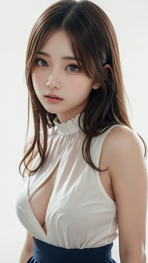 masutepiece, Best Quality, Illustration, Ultra-detailed, delicate detail, hight resolution, 8K Wallpaper, Perfect dynamic composition, Beautiful detailed eyes, Natural Lip, (Sexy Uniforms), (((Huge breasts :1.2, and droopy breasts:1.1))), cleavage, Random sexy poses, full body Esbian, Super delicate face, (((dazzling white skin))), moist lips, (Very long hair), Innocent big eyes, Detailed eyes, ((extremely detailed eye)), A Japanese Lady, Blue eyes:1.3, (Walking)