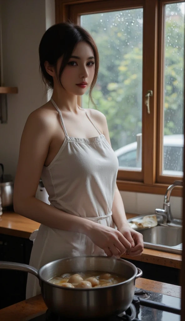 Photorealistic beautiful female student、18-year-old、night view、amazingly beautiful、Extremely high quality clarity、beautiful body、(highest quality、8K、32K、masterpiece、nffsw:1.3)、ultra high resolution,(Photoreal:1.4),RAW photo, detailed face,,beautiful hair, ((Doctor Style)), ,very short hair 、very short hair、clean breasts、amazingly beautiful二重まぶた、beautiful nipples、 natural makeup,, small perfect breasts, wet hair、detailed background, perfect lighting, Depth of written boundary, beautiful shadow gradation、thin limbs、thin thighs、((whole body))、((Sexy Pajamas))、wet body、((Cooking in the kitchen))、Beautiful and slim perfect body、beautiful high nose、Trimmed thin pubic hair、Side view、