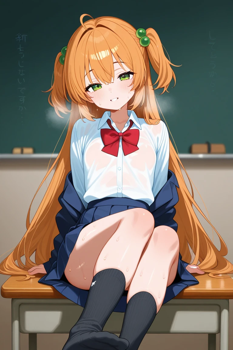 Highest quality,masterpiece, Highest Resolution, 1 girl, indoor, classroom, school, crowd, nsfw, full naked, (flat chest:2.0) , pink nipple, shaved pussy, blush, sitting chair, horse ears, horse tail, looking at viewer, Silence Suzuka