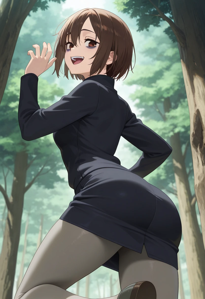 tennis girl's massive rear butt cheeks out of bottomless slutty mini sweater out bare and brown boots, kneeling, wearing oven mittens behind head, blindfold