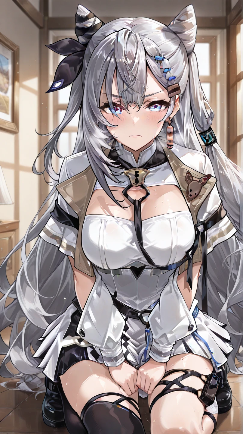 light-reflecting clothing, (light diffraction on skin: 1.35), (Shiny skin: 1.55), (iridescent effect: 1.55), anime big breast, a woman with white hair and blue eyes smiling seductively is standing in a room, , Process art, seductive anime girls, loli in dress, visual anime of a cute girl, girl with perfect white hair, anime moe art style, Fine details. Girl Front, from girls frontline, A Hyperrealistic Schoolgir, Anime Girl Wearing White Shirt with Blue Hair, Breasts, 1girll, Escot, Camisa, By wide, Blue eyes, Drowning, Solo, white shirt, Big breasts, Wet, Wet clothes, Blush, Short sleeves, bangs,(Masterpiece, Best quality, Ultra-detailed: 1.6), illustration, (Solo, 1 girl, Beautiful detailed eyes: 1.2), City, street, Making a Heart with Fingers, Expression of girl in love, plump, big assa, From behind, show the butt on the face, huge tit,