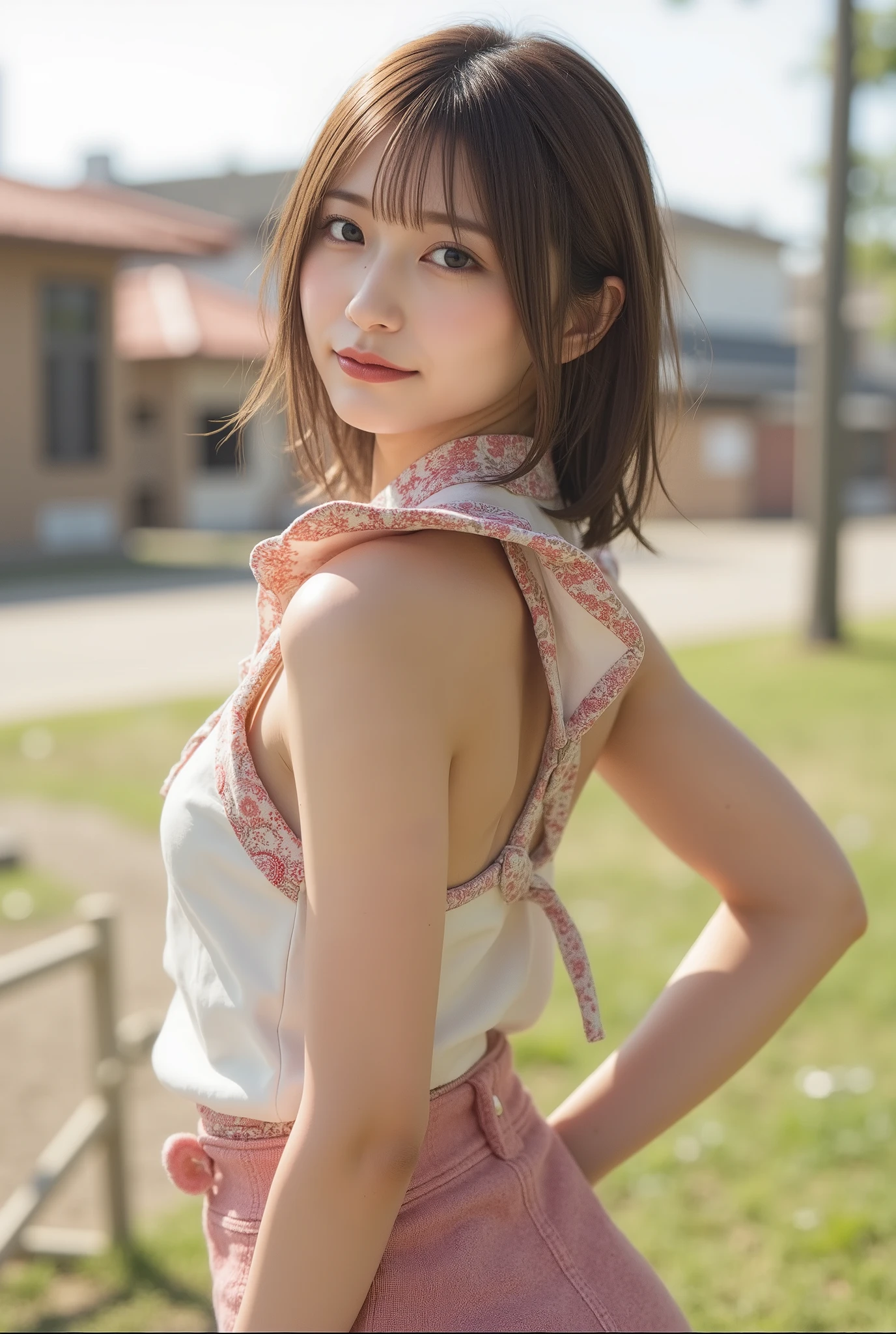 in 8K:1.5,Best Quality:1.4, 超A high resolution:1.5, (Photorealistic:1.4),masterpiece:1.2,(top-quality:1.4)、Raw photo、1a japanese girl、Cute、 (RAW フォト:1.2), (フォトリアリスティック:1.4), 美しい詳細な表情の少女, (((とてもよく詳しい eyes and face, 美しく詳細な目元, 非常に詳細な顔、はにかんだ笑顔))), 傑作,素晴らしい, 1人の女の子, ((ダイナミックなポーズ)), ((ミニスカート), (Shy smile:1.5), Smooth skin、30-years old:1.5、Beautiful black eyes、natural skin textures:1.3, realistic eyes and face details、 (Brown medium hair),、middlebreasts、夏の日、美脚、彼女とのデート、ミニスカート、最高の笑顔、乃木坂