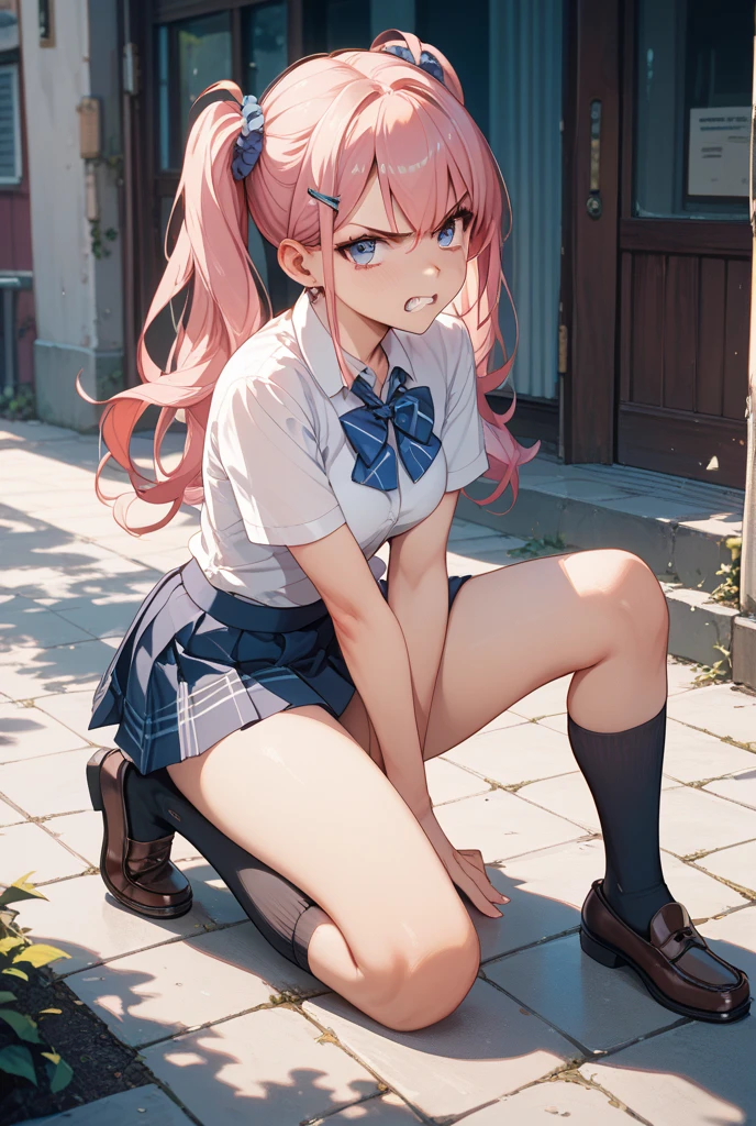 1 girl, pink hair,photo assignment, model, magazine cover, beautiful model, cute, small, perfect hands, loli, (chubby), (chubby), (chubby), ((chubby)), underwear, kneeling pose, hands-free, masterpiece, full body, armpits, provocative look, ahegao, gravure model, beautiful photography, hd, perspective from above, electric guitar