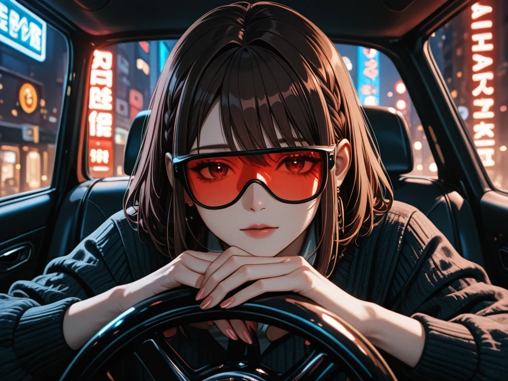 One Woman　Car sex　Big Butt　Feeling face　Inside the car at night　Girls who love sex　Happy face　sunglasses　Blushing and embarrassed　Outdoor Exposure　sports car