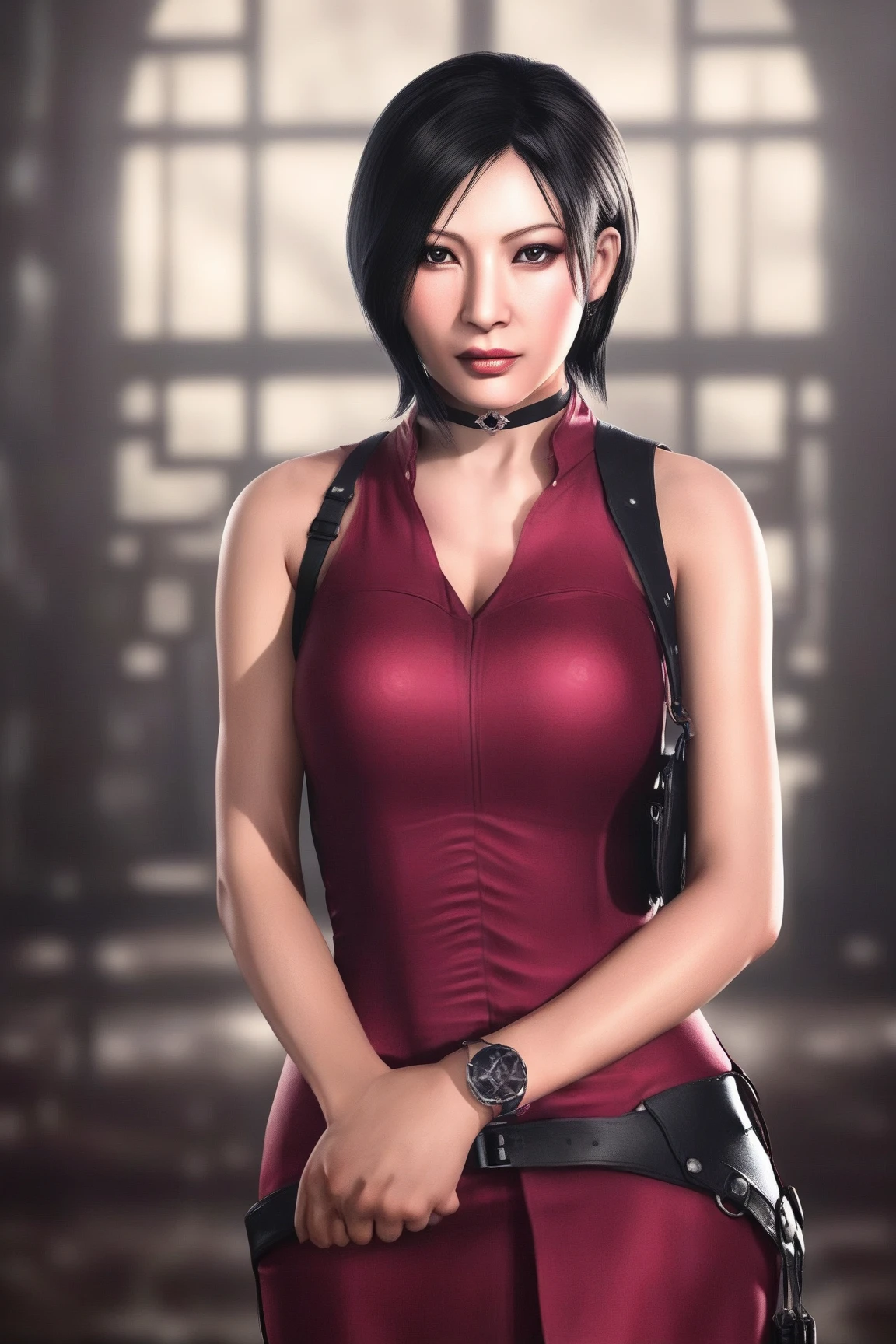 best quality,ultra-detailed,realistic:1.37,Ada Wong,perfectly symmetrical face,ultra-realistic texture,flawless body,detailed facial features,realistic lighting,serious expression