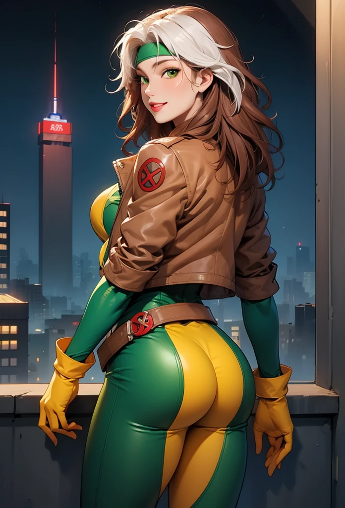 DESENHO ANIMADO_X_Humano_on its own,ownwaifu,
long cabelo,breasts with bra,brown cabelo,olhos verdes,lipstick,inventar,lips,white cabelo,two-tone cabelo,arco de cabelo,wavy cabelo,large seios,messy cabelo,curly cabelo,grande_cabelo, 
yellow Poderia,jaqueta,luvas,cinto,luvas amarelas,green Poderia,Poderia,multicolored Poderia,Super heroi, pele firme,roupas multicoloridas,  1 garota, Sozinha , olhando para o espectador de calcinha,sempre em frente, tronco, arte oficial, high resolution, scenario, (obra de arte:1.1), (melhor qualidade,:1.1), (alta qualidade:1.1), (Captura de tecido de anime:1.2), bra panties. No fundo futurista de viagem no terminal do tempo 😔