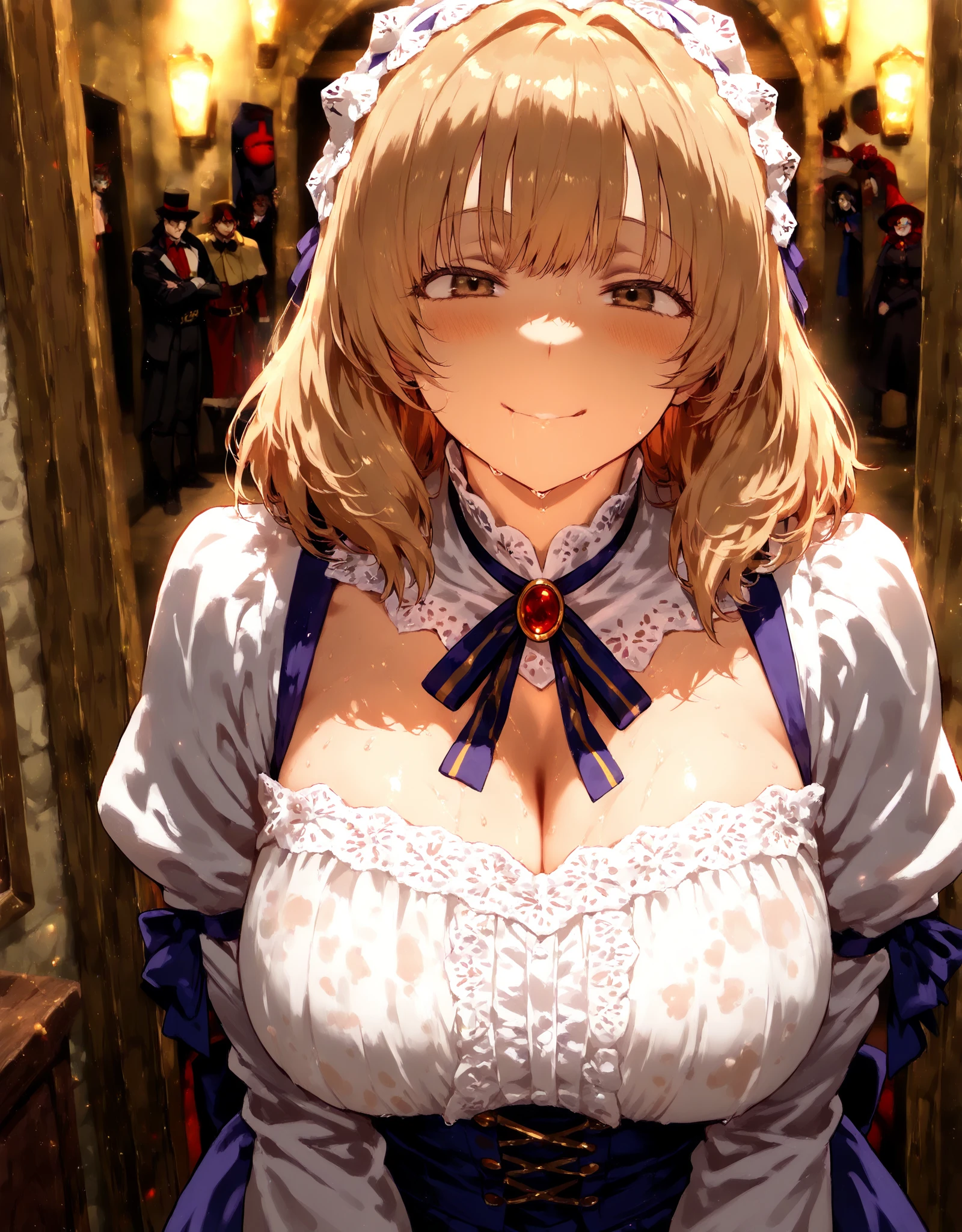 best quality, masterpiece, 1girl intricate detail, (full body), detailed face, looking at viewer, detailed hairstyle, <lora:violet_evergarden_v1:1> violet evergarden, braid, hair ribbon, red ribbon, (mechanical hands:1.1) (undressing bra) <lora:pov_breasts_undress_v1.3:1> <lora:add_detail:1>