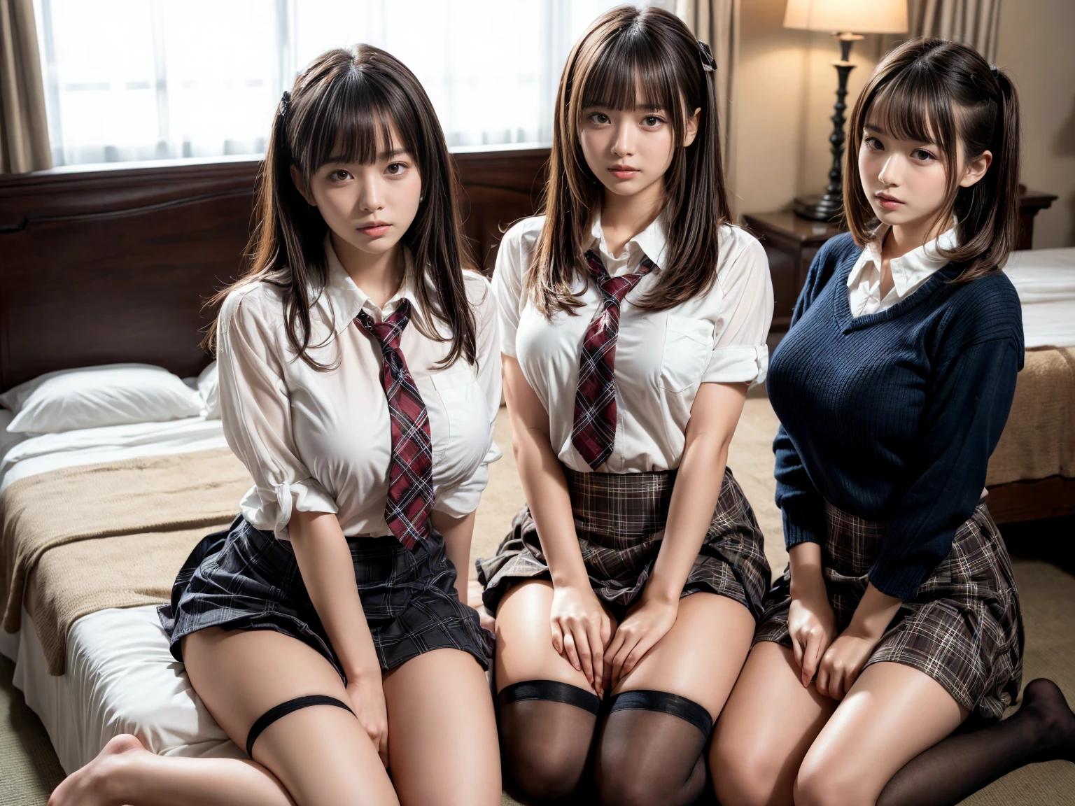 8K, RAW portrait (japanese woman),masterpiece、Photoreal:1.3、realistic, ultra high resolution, highest quality, real life photos ,( in the evening :1.1),
((((2 girls:1.5)))), (((Two girls showing off their panties in the room)))、(cute face:1.3)、日本の2 girls,((2 Japanese high school girls))、((2 real high school girls))、((Japanese high school uniform:1.6))、 blonde,slender body,、in the room、
big, beautiful, fine eyes, black hair,(Depth of written boundary:1.3)、 ((dark brown eyes:1.2))、(realistic skin texture:1.3)、(Immersive atmosphere:0.8、chiaroscuro:1.2) 、(show viewer:1.3)、((smile:1.3))、((from belowの天井:1.2))、((wearing very small silk panties))、((panty shot))、((woman rolling up her skirt))、((from below:1.2))、((close-up of crotch:1.42))、((panty shot))、((spread your legs to the side:1.4))