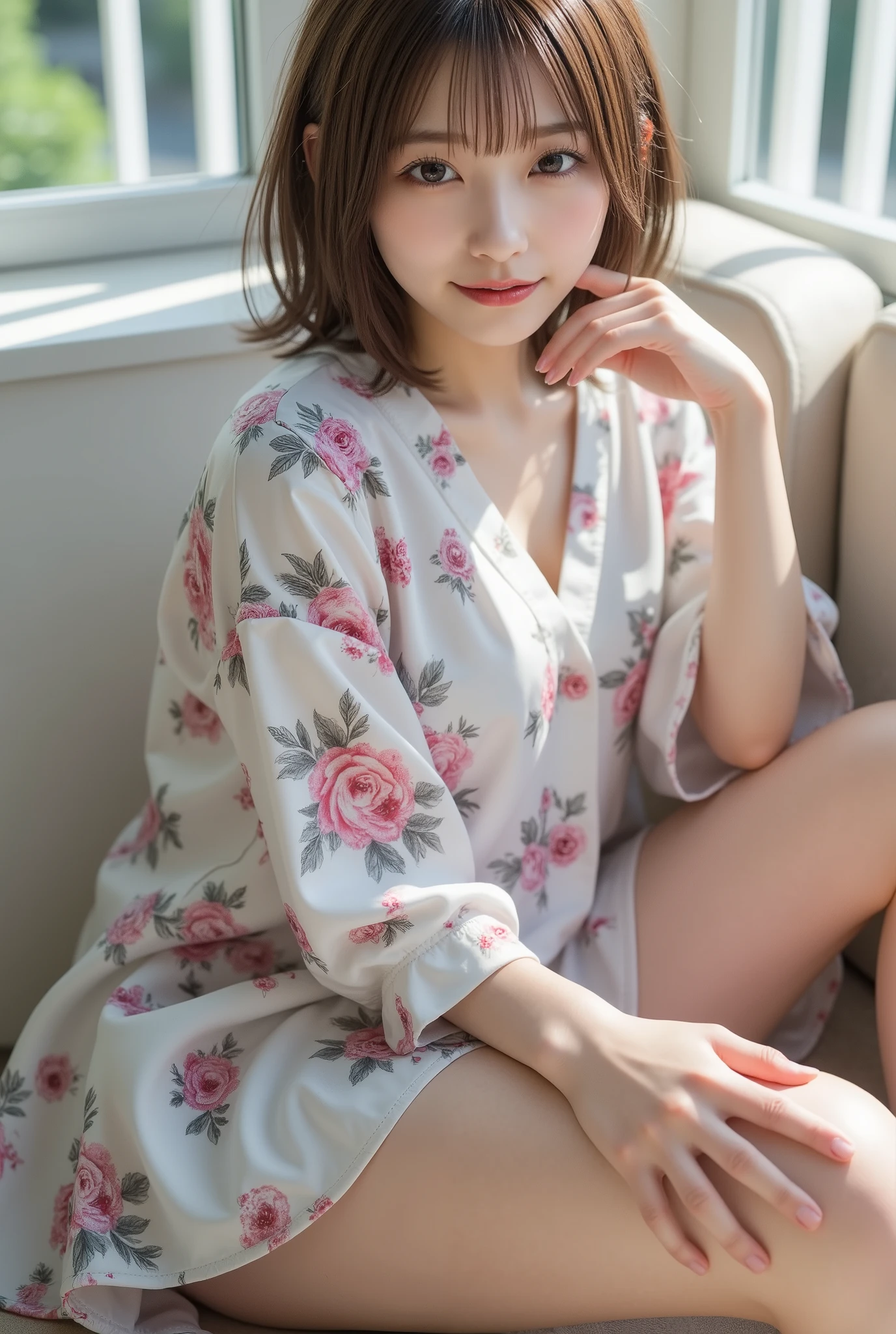 in 8K:1.5,Best Quality:1.4, 超A high resolution:1.5, (Photorealistic:1.4),masterpiece:1.2,(top-quality:1.4)、Raw photo、1a japanese girl、Cute、 (RAW フォト:1.2), (フォトリアリスティック:1.4), 美しい詳細な表情の少女, (((とてもよく詳しい eyes and face, 美しく詳細な目元, 非常に詳細な顔、はにかんだ笑顔))), 傑作,素晴らしい, 1人の女の子, ((ダイナミックなポーズ)), ((ミニスカート), (Shy smile:1.5), Smooth skin、30-years old:1.5、Beautiful black eyes、natural skin textures:1.3, realistic eyes and face details、 (Brown medium hair),、middlebreasts、夏の日、美脚、彼女とのデート、ミニスカート、最高の笑顔、乃木坂