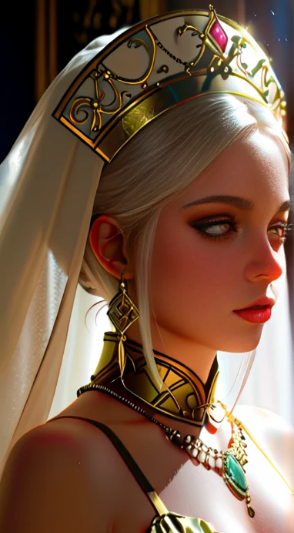 Masterpiece, best quality, detailed, FULL BODY, (the same person, GODDESS , LOT OF JEWELRY, many parts), athletic, busty, GODDES girl, detailed beautiful purple eyes, detailed face, BLONDE and white skin, braided ponytail, full of details,realistic.