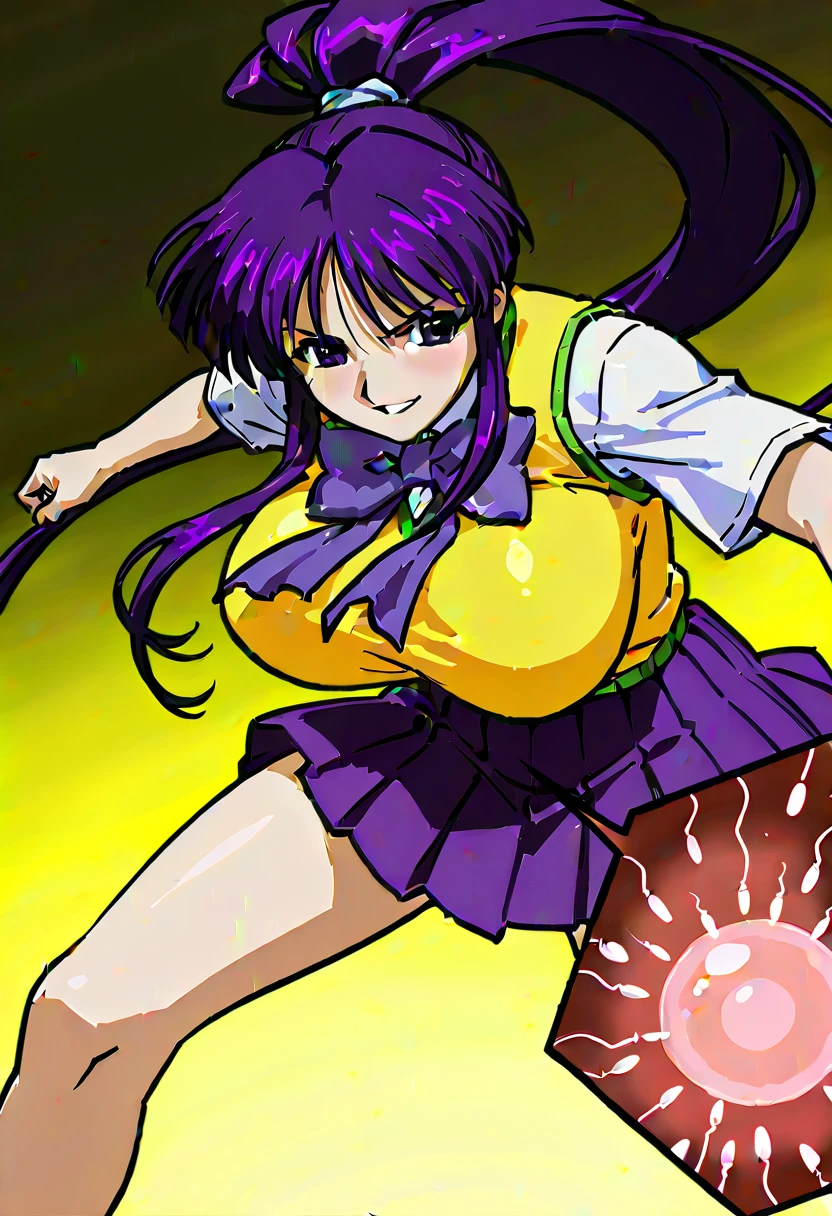 great anatomy, (viewed from side, in profile), 1girl:(against_wall cute kawaii loli_face athletic_teenager bent_over ass bangs bare_shoulders belt full-face_blush choker curvy dark_red_dress purple_eyes fingerless_gloves sleeveless jewelry large_breasts sideboob long_hair wavy_hair purple_eyes purple_hair solo_focus bicep_strap thigh_strap tasogare_mimi), hands pressed against wall, cum in mouth