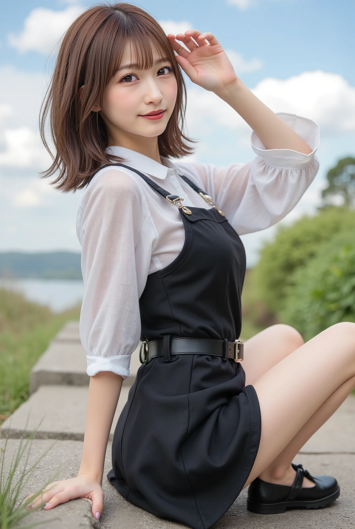 in 8K:1.5,Best Quality:1.4, 超A high resolution:1.5, (Photorealistic:1.4),masterpiece:1.2,(top-quality:1.4)、Raw photo、1a japanese girl、Cute、 (RAW フォト:1.2), (フォトリアリスティック:1.4), 美しい詳細な表情の少女, (((とてもよく詳しい eyes and face, 美しく詳細な目元, 非常に詳細な顔、はにかんだ笑顔))), 傑作,素晴らしい, 1人の女の子, ((ダイナミックなポーズ)), ((ミニスカート), (Shy smile:1.5), Smooth skin、30-years old:1.5、Beautiful black eyes、natural skin textures:1.3, realistic eyes and face details、 (Brown medium hair),、middlebreasts、夏の日、美脚、彼女とのデート、ミニスカート、最高の笑顔、乃木坂