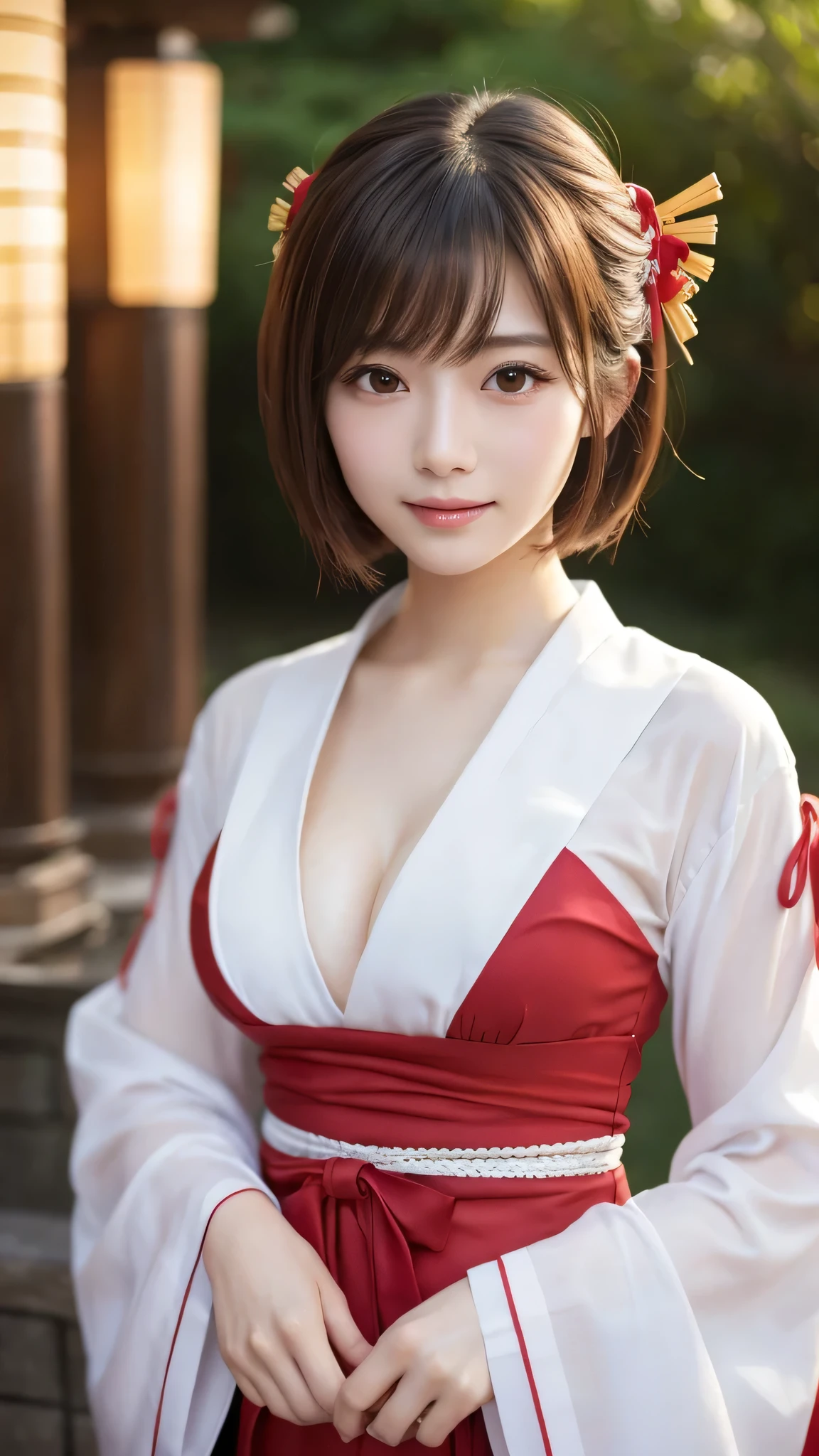(masutepiece:1.3, Photorealsitic:1.4, 8K), top-quality, masterpiece, 超A high resolution, Perfect dynamic composition, Highly detailed skin and facial texture:1.3, A detailed eye, Detailed limbs, Fireworks display at night, 1girl in, Cute sexy 25 year old slim woman, Fair skin, ((Sense of clarity:1.1)), ((Huge chest on the verge of bursting:1.0, Do not show areola, gigantic cleavage:1.15)), (embarrassing smile:0.9, Totally captivates you:0.9), ((Long sleeve pink kimono:1.3, Only the left shoulder is exposed...)), (Beautiful blue eyes, Eyes with a sense of beauty with a sense of transparency:0.85), Sexy face:0.4, red blush:1.1, (A mouthfeel that feels beautiful eros:0.85), Professional camera work, Grow Light Effect, ((low angles)), ((Too erotic:0.9)), Silver necklace