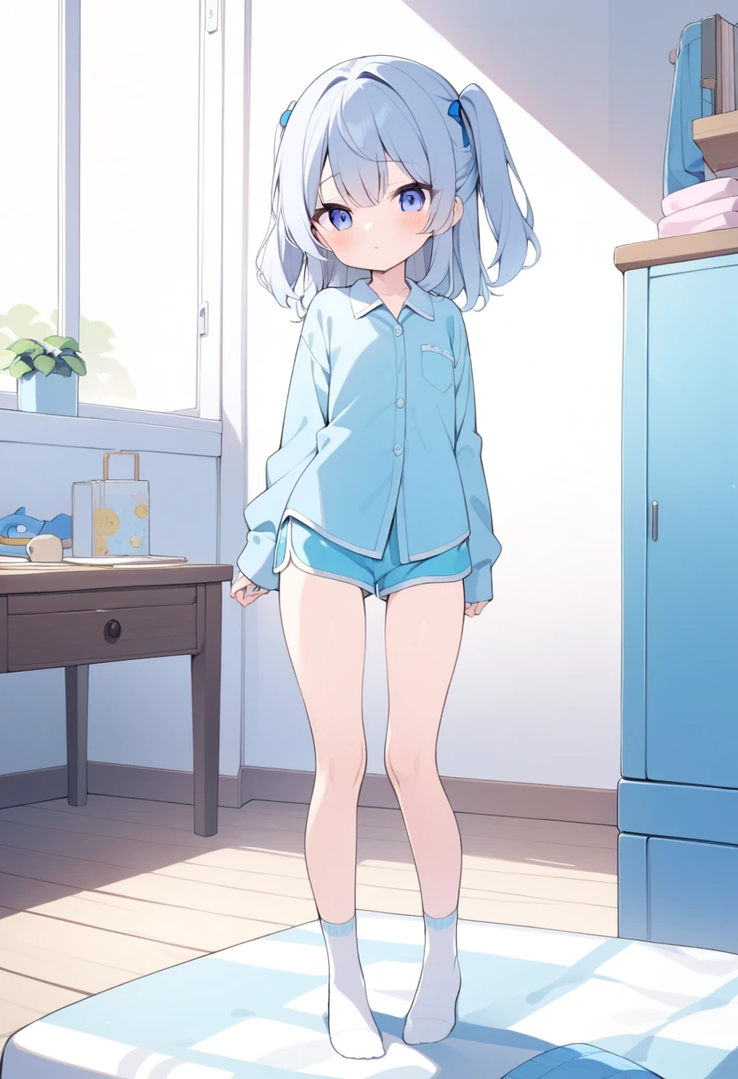 masterpiece, high quality, Nothing, Small breasts, One Girl, Are standing, Temporarily stop, Temporarily stop, Gym suit, Bloomersショーツ, Bloomers, whole body, shirt, blue eyes