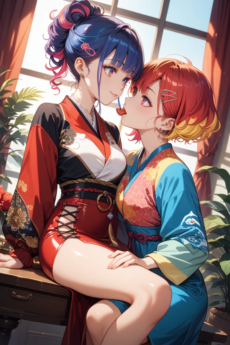 Ponytail sisters,Sexual conduct,kimono,Fingering,Unbuttoned