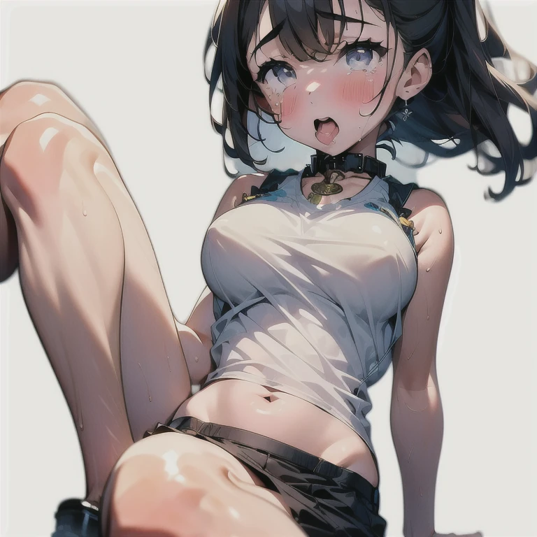 (Best quality, 8k, 32k, Masterpiece, UHD,:1.2),RAW, 1girl,ultra cute , natural lighting,transparent shining eyes, 20yo ,fair complexion, ((leather jacket, mini skirt, camisole)), Closeup shot, wedgie,show off panties, shy smiling, medium hair, (ecstasy:1.3) ,(slut:1.2), (vulgarity:1.3), (fucked silly:1.1),(steam:1.1),(wet:0.8),(trembling:0.8),(tears:0.7) ,(drooling:0.6),(sweat:0.8), embarrassed, blush,, ((White Background)), From front, legs up, panties shot, bare foot