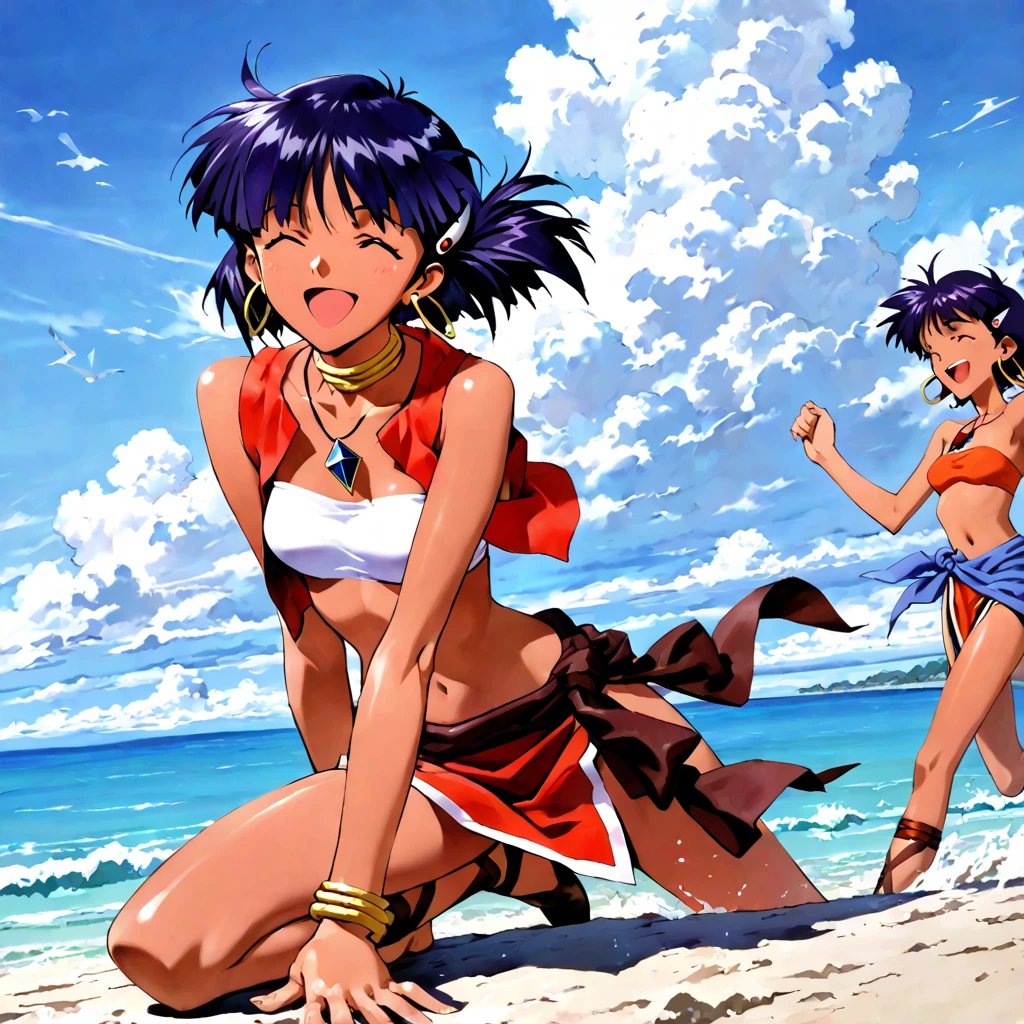 a close up of a woman in a bikini and hat on a beach, commission for high res, extremely detailed artgerm, at the beach, in the beach, at a beach, oc commission, on a sunny beach, commission for, on a beach, [ 4 k digital art ]!!, 8k high quality detailed art, commission, mai shiranui
