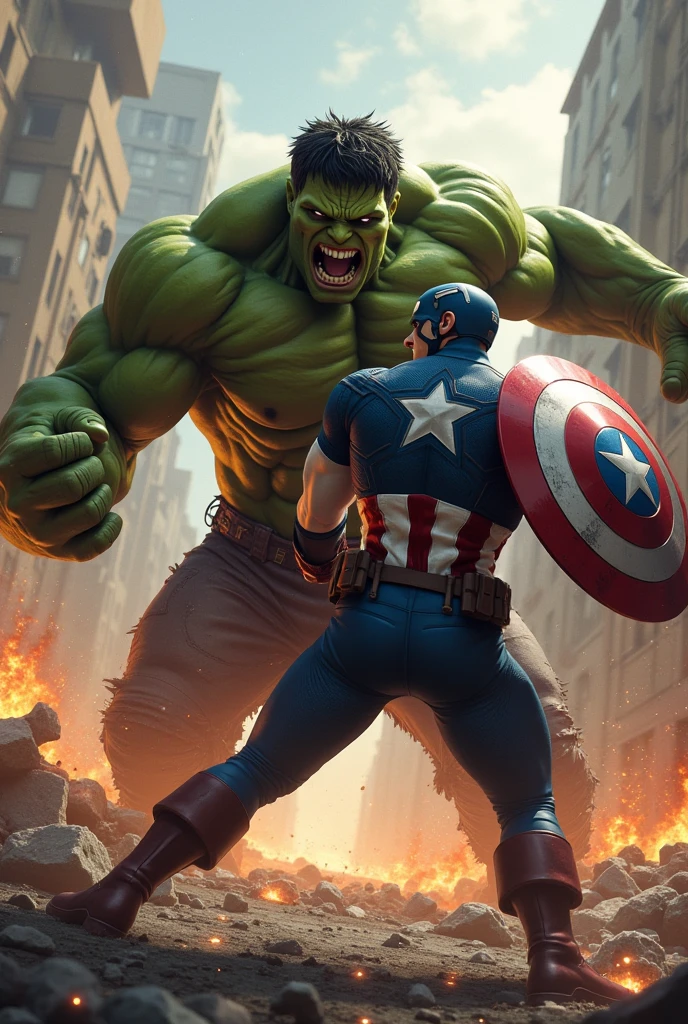Hulk com capitao america bebe no colo