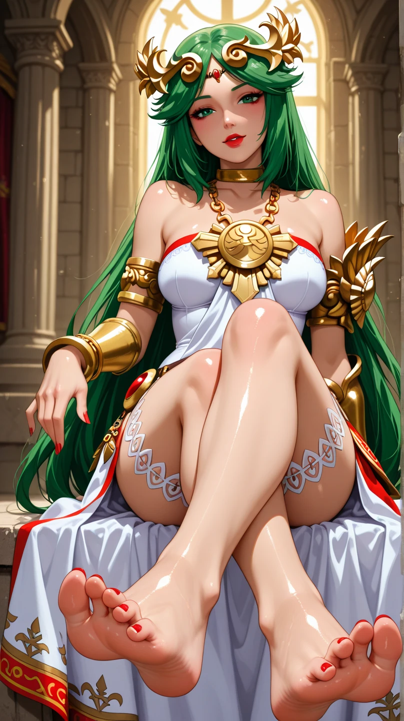 masterpiece, best quality, high quality, 1 woman, 24 years old, (green wavy medium hair: 1.2), green hair, green eyes, (glasses)), medium breasts, shiny skin, light smile, cowboy shot, tareme, 
BREAK
//Fashions 
Modern Egyptian Goddess
Blend traditional elements with contemporary fashion in this modern take on the Egyptian goddess look, The outfit includes a sleek black satin high-slit dress with a plunging neckline and gold detailing, A golden belt with hieroglyphic patterns cinches the waist, creating a sophisticated silhouette, 
BREAK
Over the shoulders, a sheer, gold-embellished cape attaches to gold armbands, adding a touch of drama, The headpiece is a minimalist gold circlet with a single turquoise gem, complementing the gold gladiator sandals and simple gold earrings, This ensemble merges ancient allure with modern elegance, perfect for a chic, powerful appearance,
BREAK