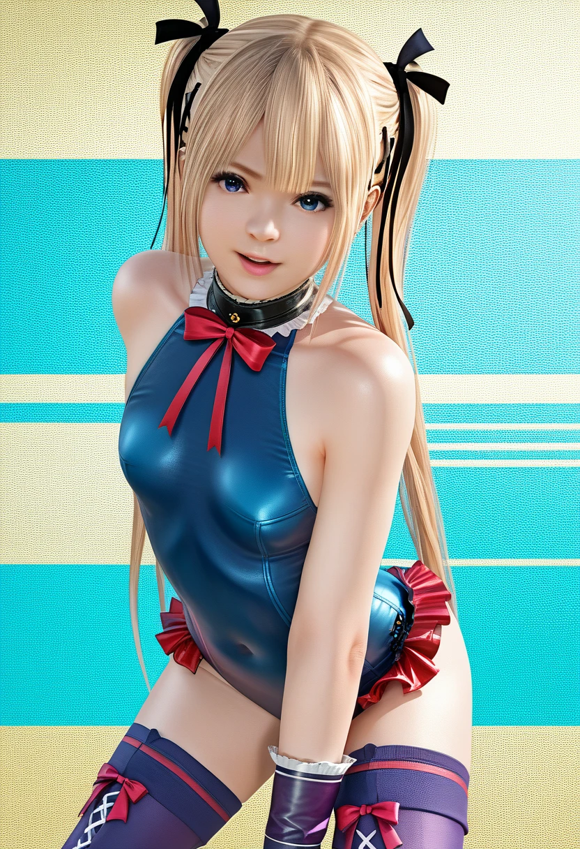 masterpiece, best quality, highres, hs1, red eyes, yellow eyes, side ponytail, x hair ornament, hair ribbon, <lora:hoshikawa_sara_v10:0.7>, playboy bunny, white leotard, highleg leotard, bare shoulders, rabbit ears, outdoors, standing, cowboy shot, hand on hip, smile