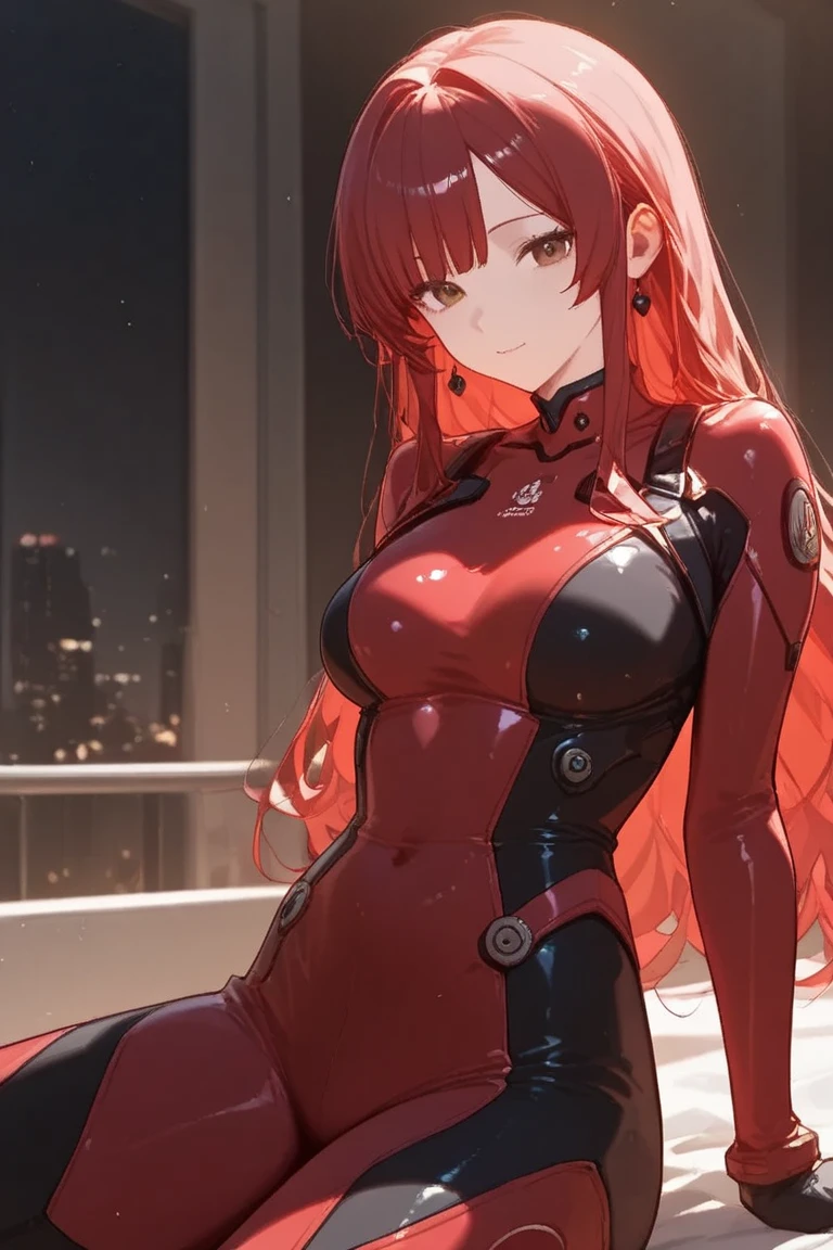 1girl,makima \(chainsaw man\), chainsaw man,super detailed skin,shiny skin,oily skin,sexual ecstasy face ,eyelashes,lips gloss,red hair,sidelocks,a braid, large breasts ,look back,bodysuit,back shot,cityscape ,masterpiece,best quality,ultra detailed,high resolution,sharp focus