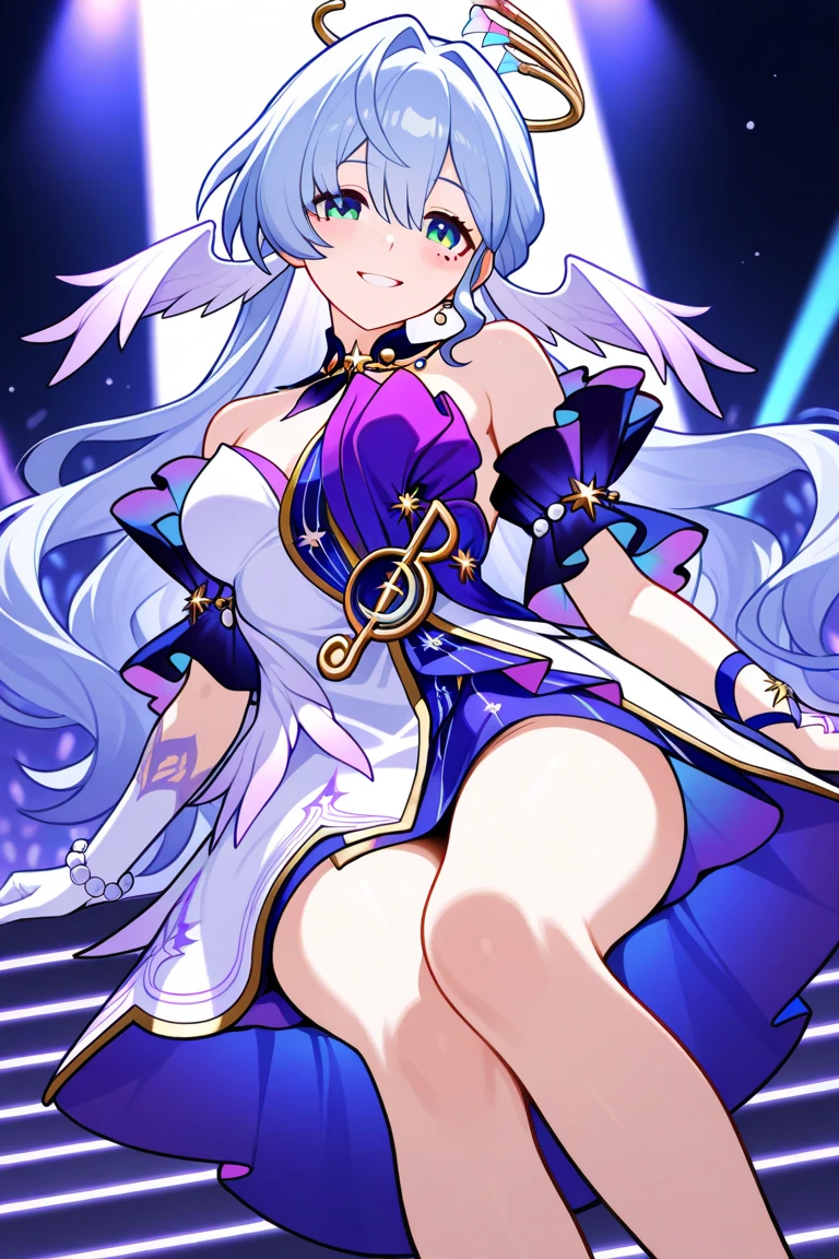 Madoka Ayukawa, 14 years old, bangs, 1girl, masterpiece, highest quality, disorganized, retro artstyle, 1980s \(style\)))), nsfw, (((white Panties))), nsfw, (girl showing off Panties:1.1)、parted lips、look viewer, (((on the stage))), ponytail heir, singing, peek from below, ((A gorgeous and delicate mini white tutu)),