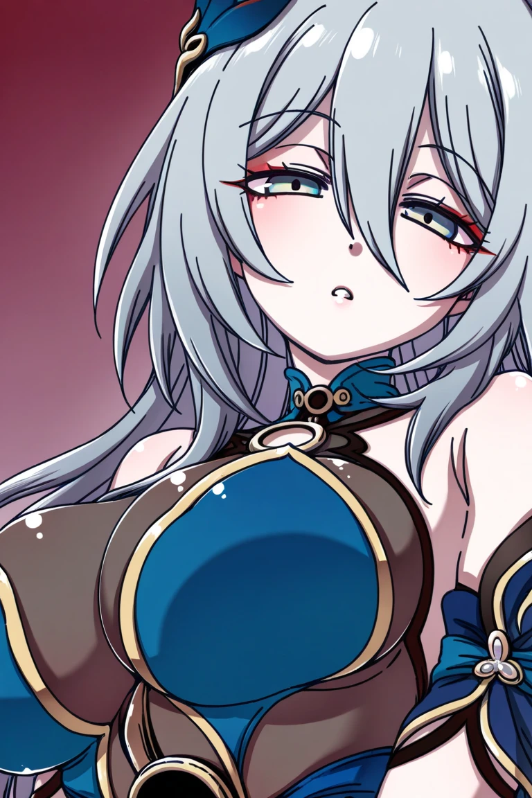 masterpiece, best quality, very aesthetic, absurdres, newest,1girl, huge tit,grin,pov_hand, ,1girl, jingliu \(honkai: star rail\), honkai: star rail, long hair, white hair, red eyes, breasts, bare shoulders, detached sleeves, gloves, black gloves, high ponytail, dress,in classroom,floating droplets of water,