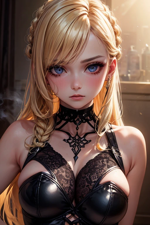 ((Biologically correct limb count))、(( Illustrations including faces))、4K、Masterpiece、((Focus on the face))、((Symmetrical, well-proportioned facial features))、Eyes with delicate depictions、Beautiful woman、Outstanding style、Slender Body、((Gothic bikini、Gothic Lolita)、stockings、High heels)、Inside the long tunnel、((Upper body close-up))、(Shy)