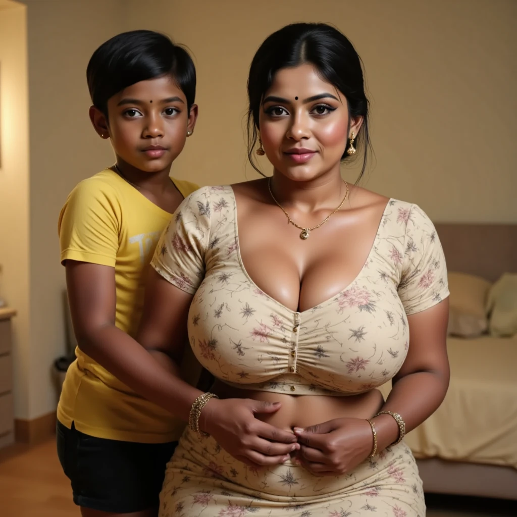 Salman Khan as a woman, 23 years old girl with her children, wearing 2 piece short dress, C Cup size breast, beautiful face, sexy figure, curvy body, proper eyes , 2 hands, 2 legs, proper fingers, location vegetable market, proper picture