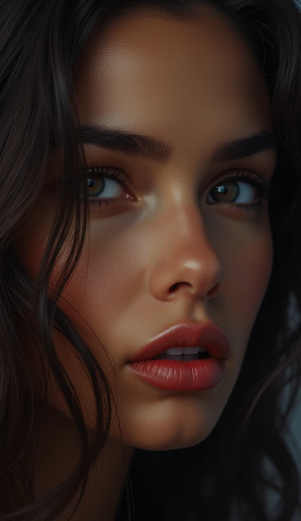Estelle, full body figure, basic swimsuit, no shoes, character design sheet, detailed face, different angles, different poses, front view, back view, profile view, glistening skin, studio, super detailed, HD, visible pores, perfect hair, very detailed hair, perfect, very beautiful, a hyper realistic, masterpiece, highly detailed, cinematic lighting, ray tracing, cinematic composition. award winning photo, high contrast, light sparkles, clear face, beautiful dark brown eyes, eyes match, perfect eyelashes