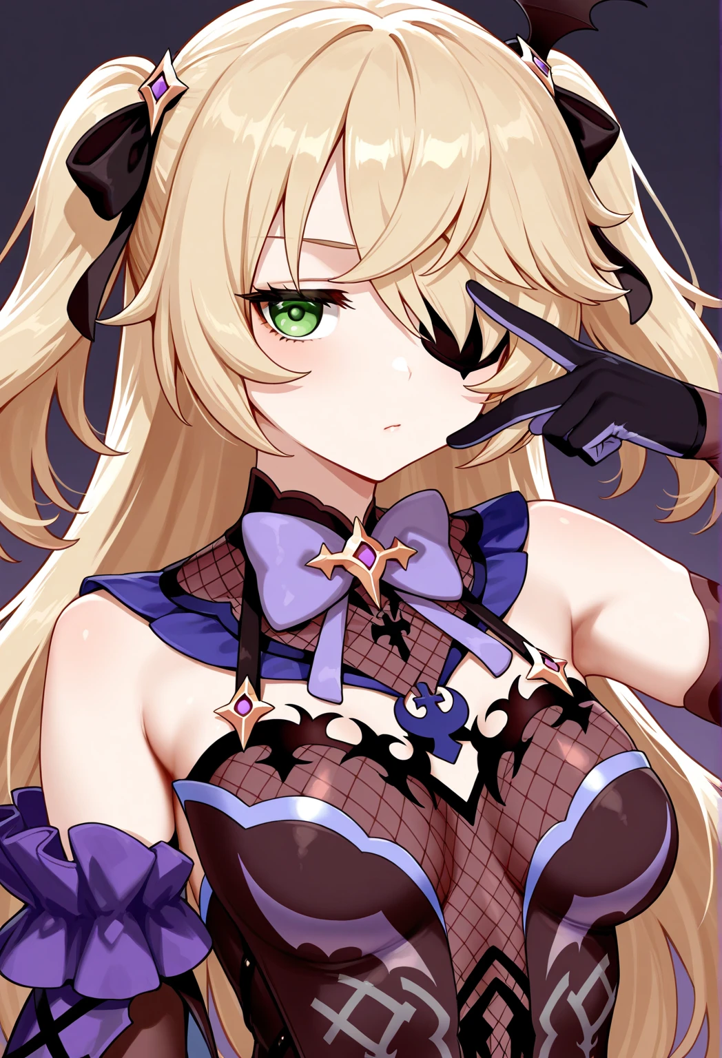 young boy, very long blonde hair, horns demon, violet eyes, Demon slaves, open shoulders, smirk, Masterpiece, hiquality