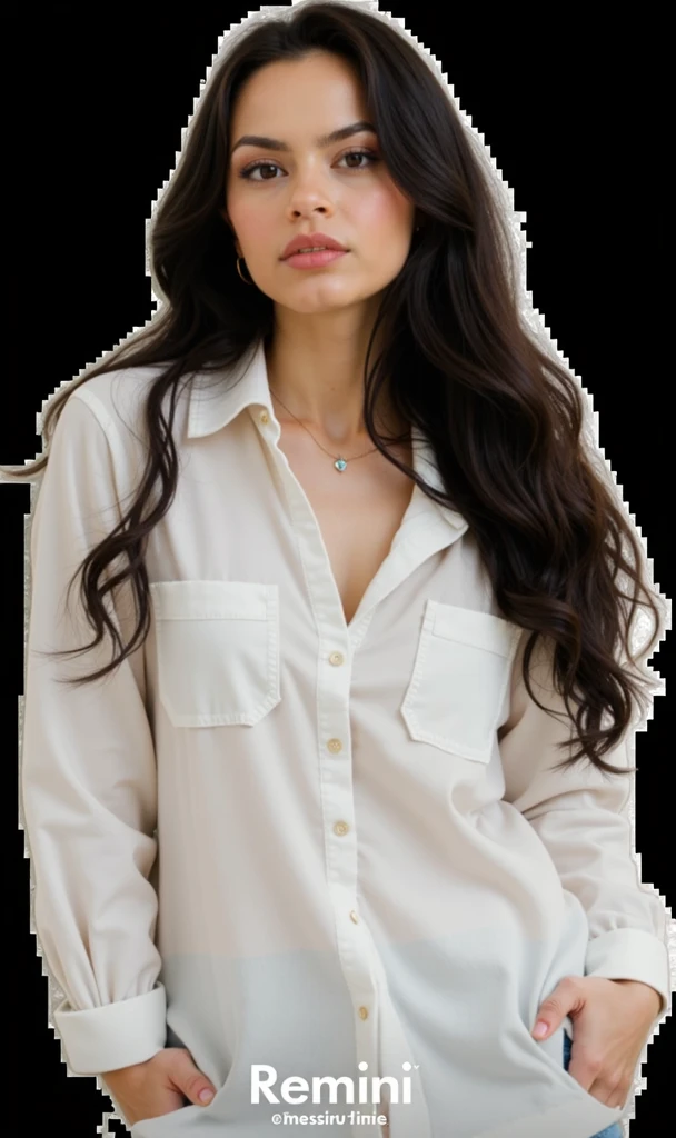 Beautiful woman, nice perfect face with soft skin, small face with nose and rose-like lips, beautiful eyes, beautiful smile. Black, thin and long beautiful hair bathed in a bright etheric shine. Gradient highlight greige layer loose fluffy medium hairstyle, navy band collar shirt× houndstooth yellow flared skirt, bright neon colorful background, super realistic woman photo, high quality High Resolution 8K masterpiece