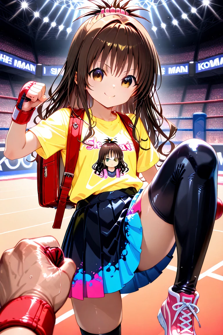 Shoko Komi,Dark brown hair,Red eyes and fleshy thighs,Poster style,Uniforms,Full figure,C cup,Happy expression