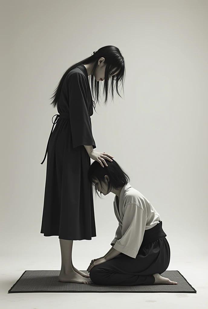 japanese line art    , two school girls in a garden tying each other up with chains and rope, knots, bdsm , floral damask background ,  in the style of  takato yamamoto   