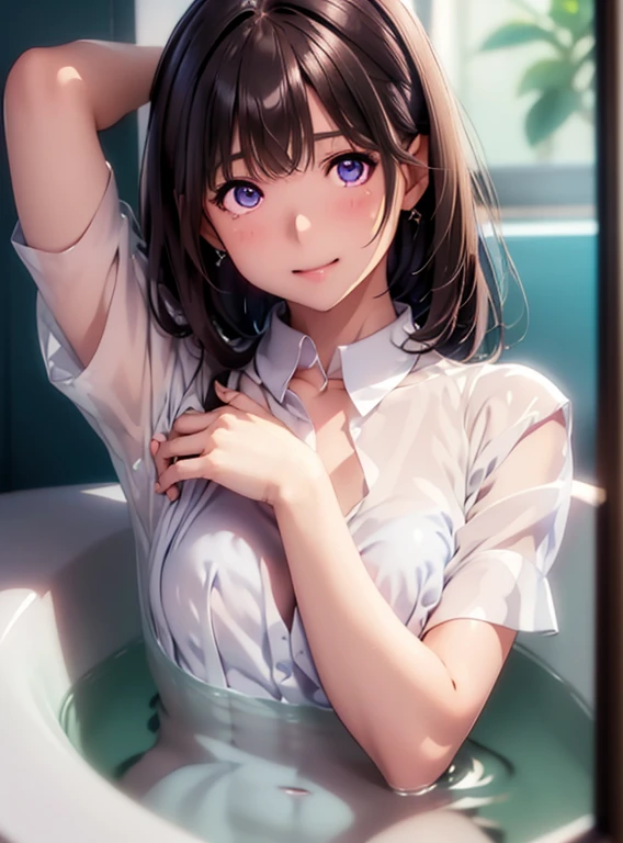 There are transparent male genitalia(masterpiece、Highly detailed 8K CG、Sharp lines)、1 pretty lady、Bery short hair、(Detailed thin lace minibra、Detailed blue light lace t-back panties)、dark-brown eyes、cute little、A sexy、downbrouse、(From above、POV:1.3)、crouching down、Slouched、sface focus、Mouth wide open、 (oral 、Breast :1.4)、Facial sperm、sexual excitement、Nasal blush、nipple erect、Bukkake、((Holding the transparent male genitalia and sucking)、Wet and see-through、Small hard nipple erection:1.4、 through、Look at the viewer、full of shyness、(very slender body、small tits)、cleavage of the breast、