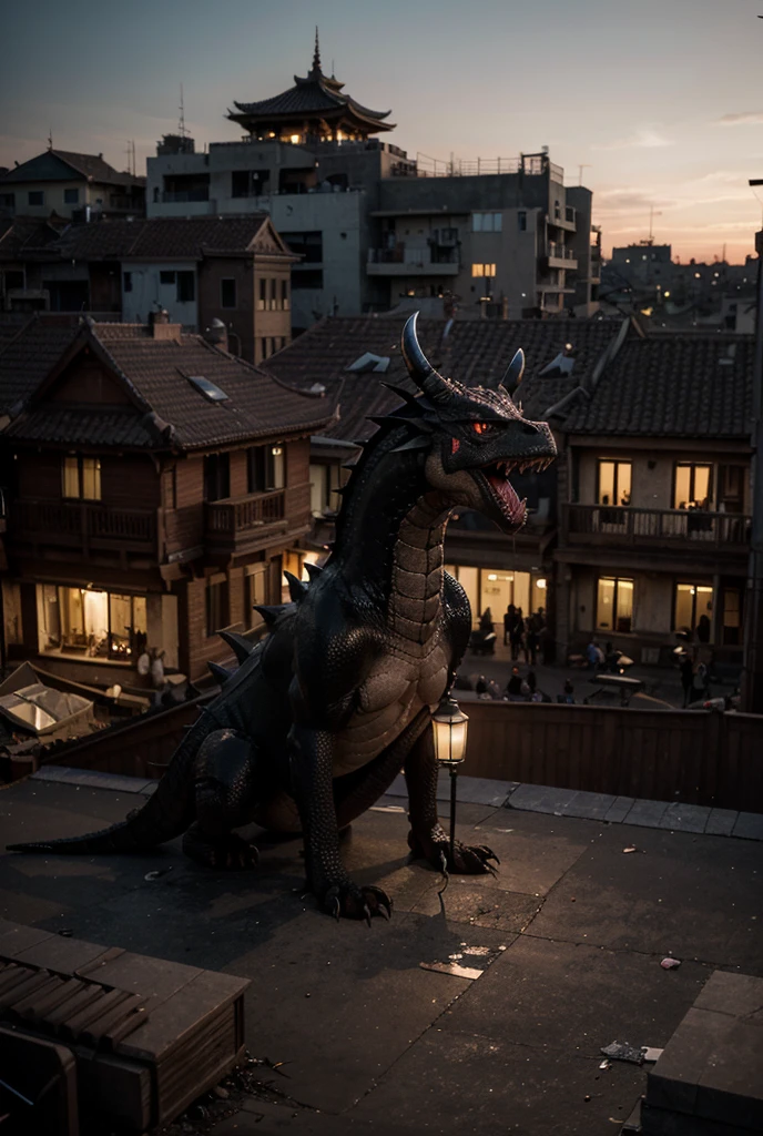 /imagine The forest creatures and Ryujin working together to create a safe path for the dragon to visit the village --ar 16:9 --v 5