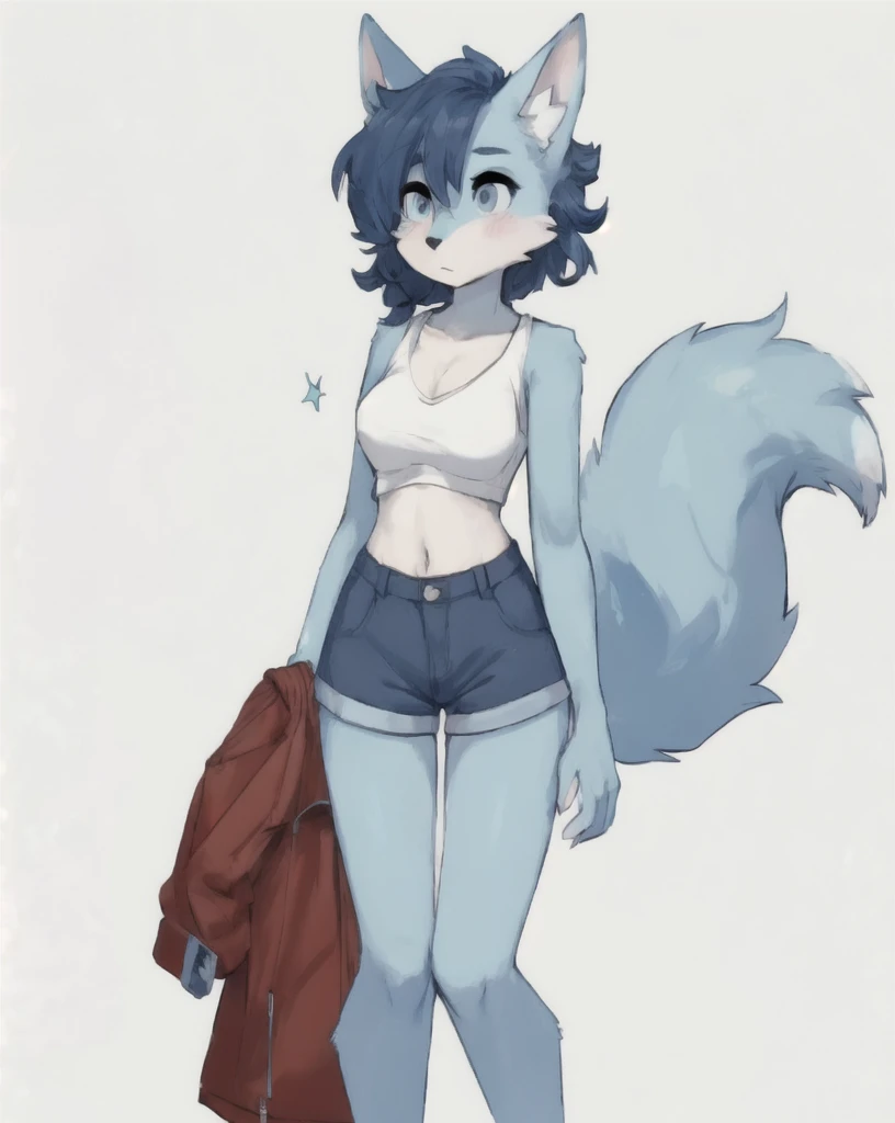 **Nombre del Personaje**: Max
**Especies**: anthropomorphic / Furry gato
**Pelaje**: Azul brillante azul con acentos oscuros cabello alborotado
**expression**: Playful and energetic
**Vestimenta**: Sudadera amarilla y negra y shorts negros
**Postura**: Completa, mostrando todo el cuerpo