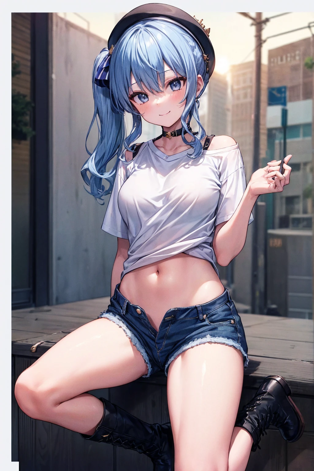 Braided Hair、Denim shorts、(On all fours, buttocks emphasized)、Wearing a turquoise baseball cap, She lifts her miniskirt to show off her panties((Highest quality))Face Real、(1. Glowing Skin.4)Extreme close-up from below(((sexy)))((masterpiece)、(1. Glowing Skin.1.4)Thigh Emphasis、((Amusement park at night、))、(((-yeld gi))'、((Wearing a red tank top))(Wearing a thin, Tight mini skirt、)(Wearing grey panties)Black bob hair、sexy pose、、Breast enlargement、(Various poses)